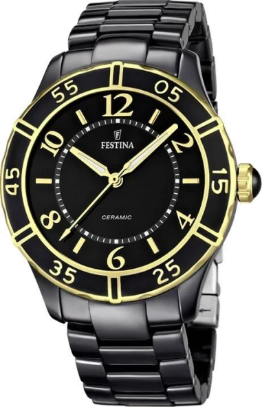 Montre Festina F16633/2 en céramique noire, cadran gris soleillé et lunette diamantée pour un style chic et moderne